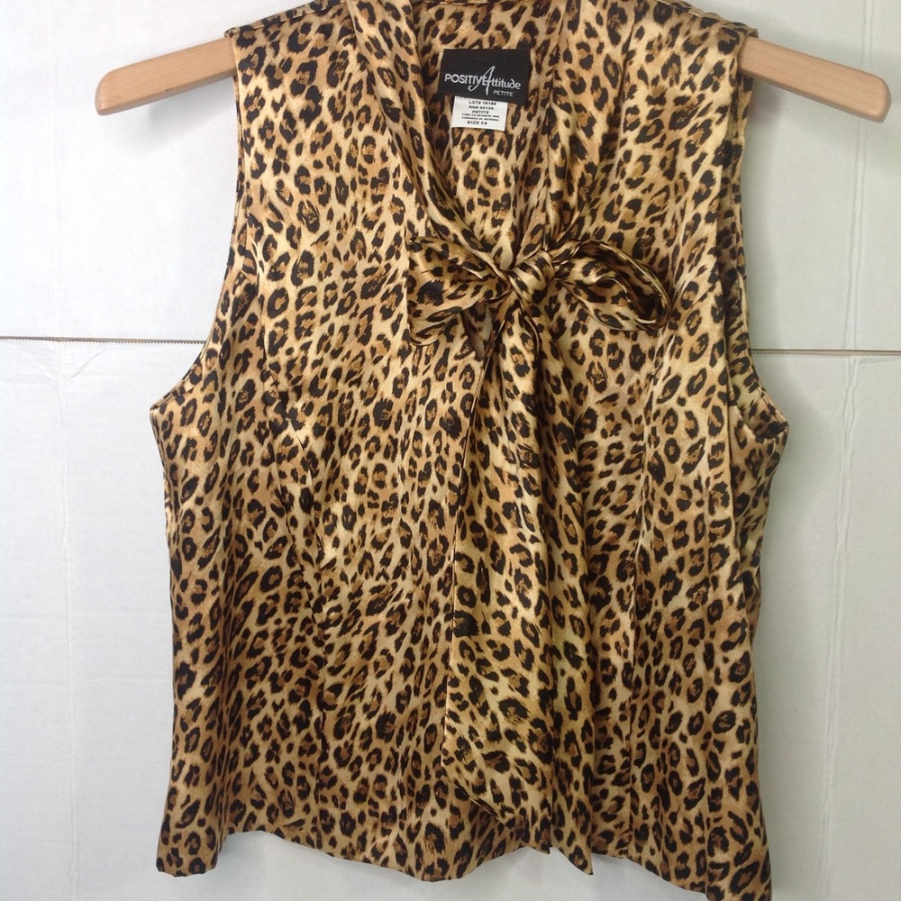 Brown Leopard Blouse Bow Tie Print Sleeveless